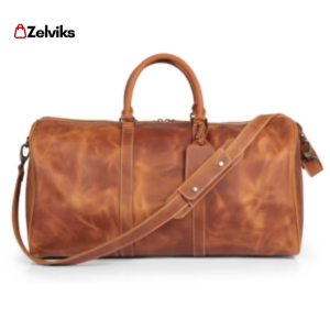 Leather Weekender Bag – Brown Duffel Bag with Adjustable Shoulder Strap