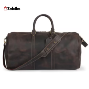 Leather Weekender Bag – Brown Duffel Bag with Adjustable Shoulder Strap