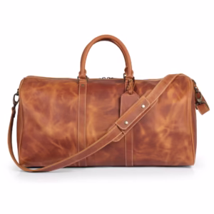 Grain Leather Weekender Bag with Adjustable Shoulder Strap and Interior Pocket, Retro Style Duffel Bag