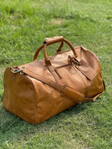 Leather duffel bag brown travel weekender