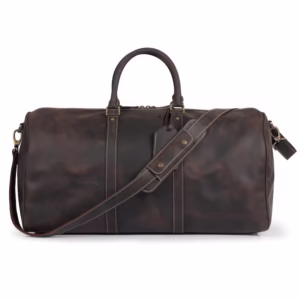 Grain Leather Weekender Bag with Adjustable Shoulder Strap and Interior Pocket, Retro Style Duffel Bag